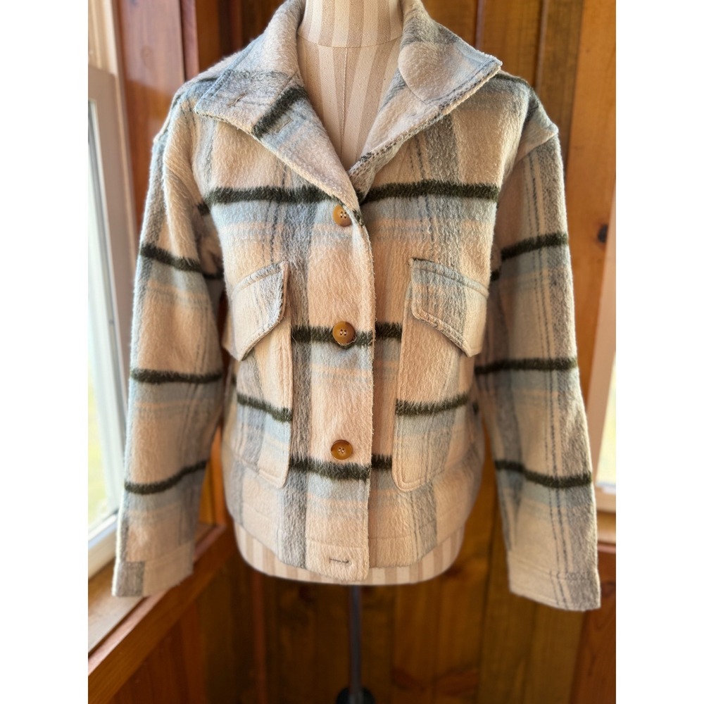 BAGATELLE COLLECTION Women Plaid Shacket Jacket‎ Beige Blue Green Button  Size S